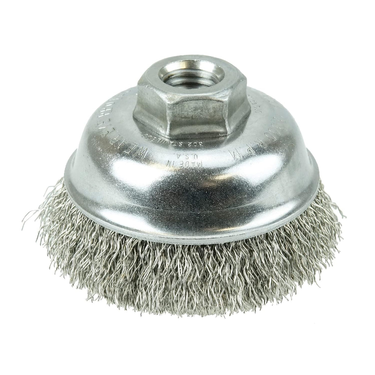 Weiler 13188 Crimped Wire Cup Brush 0.014 Stainless Steel 3-1/2 inches 5/8-11 UNC Nut