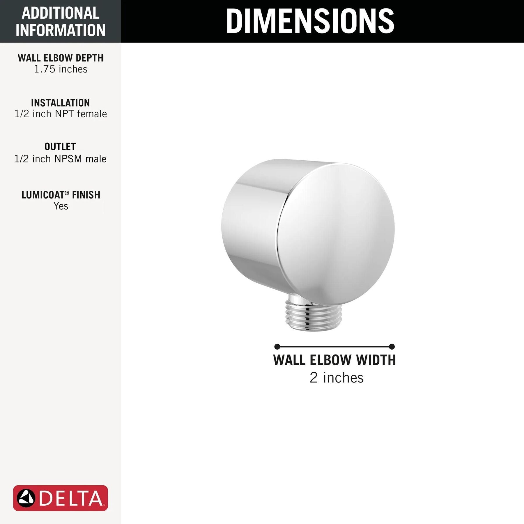 DELTA FAUCET Delta Faucet 50913-PR Wall Elbow for Hand Shower (2-3/8 in, 1/2 in IPS)