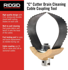 RIDGID 52822 Model T-232 H-D 3 C Cutter Cable Coupling Drain Cleaning Tool