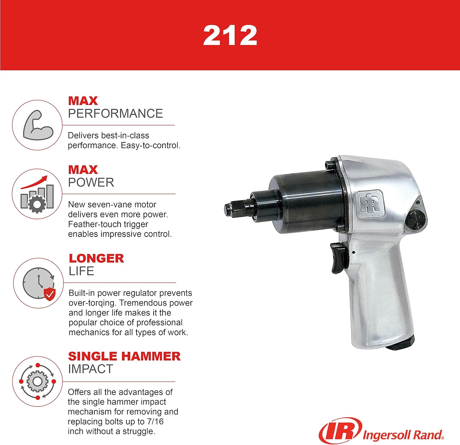 Ingersoll Rand 212 Air Impact Wrench Super Duty 180 Max Torque 13000 RPM