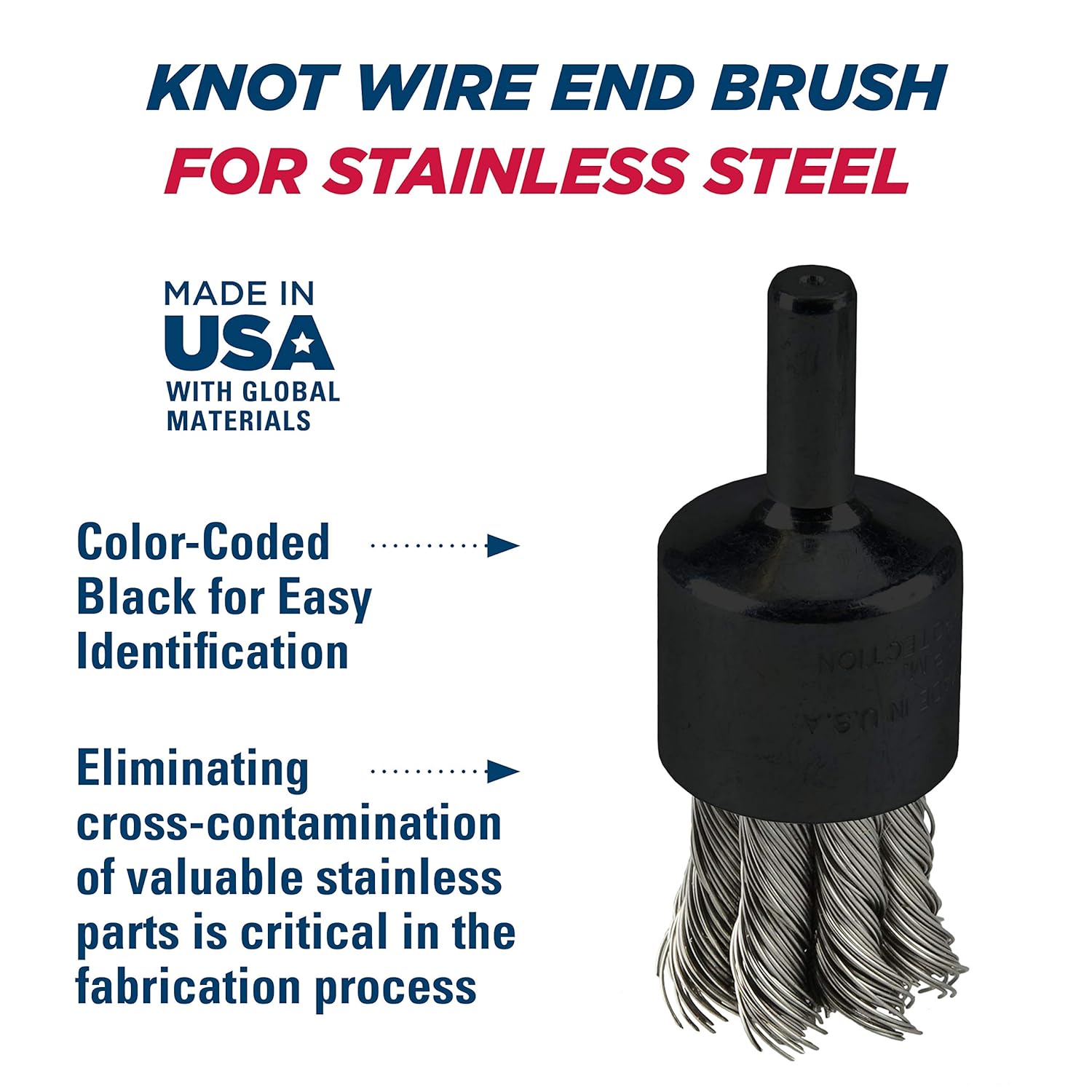 Weiler 10029 Knot Wire End Brush .014 Stainless Steel Fill, Made in the USA