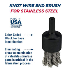 Weiler 10029 Knot Wire End Brush .014 Stainless Steel Fill, Made in the USA