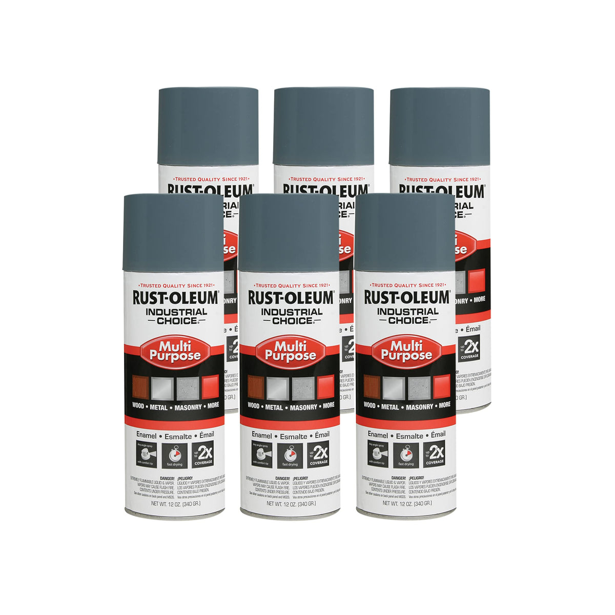 Rust-Oleum 202214 Industrial Choice 1600 System Multi-Purpose Spray Paint 12 oz Machinery Gray 6 Pack