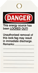 Brady 66050 Lockout Tag Danger Do Not Operate Polyester 5.75x3 Pack of 25