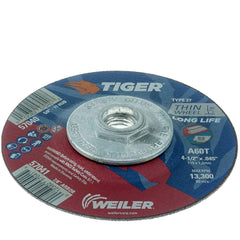 Weiler 57040 Tiger 4-1/2 Cutting Wheel, 0.045 Thick, Type 27, A60T, 5/8-11 Hub