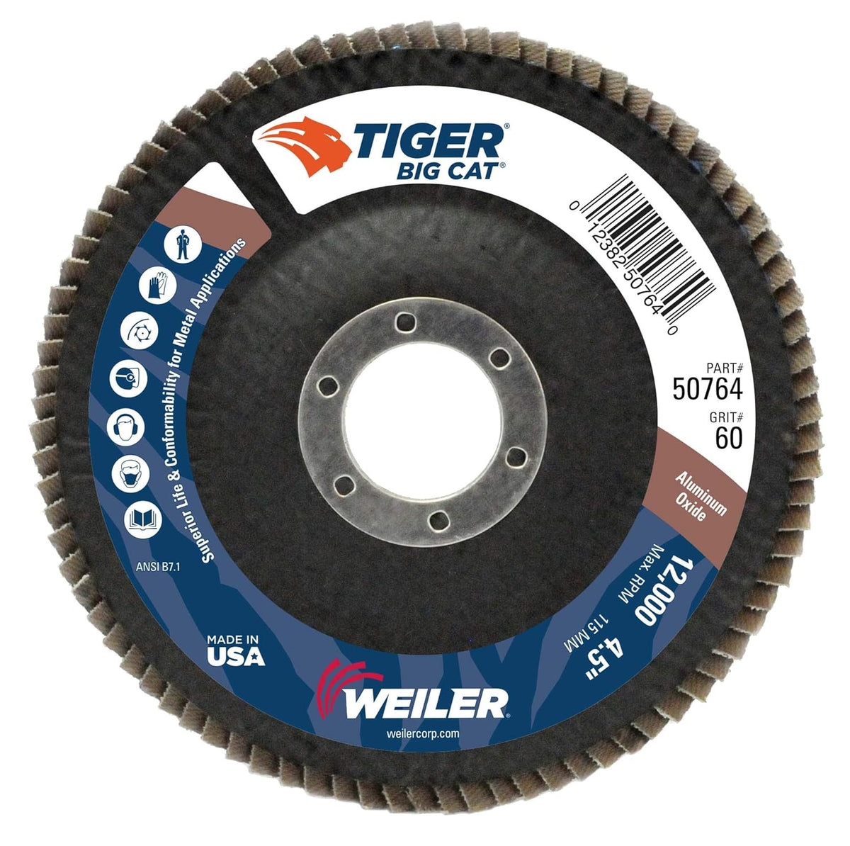 Weiler 50764 Big Cat High Density Abrasive Flap Disc 60 Grit 4-1/2 In