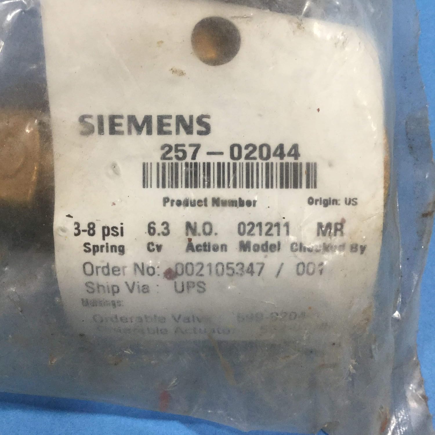 SIEMENS 257-02044 Valve Pneumatic 3/4 Inch Brass Control Valve