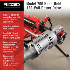 RIDGID 41935 Model 700 Hand-Held 115 Volt Power Drive 1/8 to 2 Inch Pipe Capacity