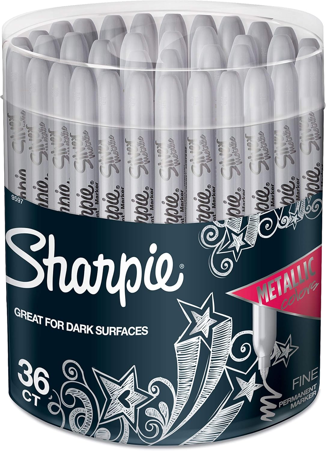 Sharpie 9597 Metallic Permanent Markers Fine Point Silver 36 Pack