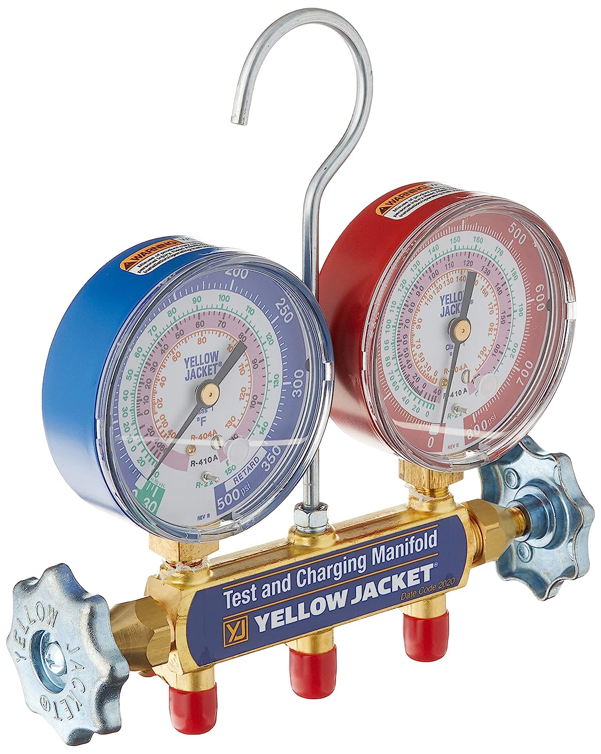 Yellow Jacket 42001 Mechanical Manifold Gauge Set 2-Valve 800 PSI Working 4000 PSI Burst R-22/R-404A/R-410A