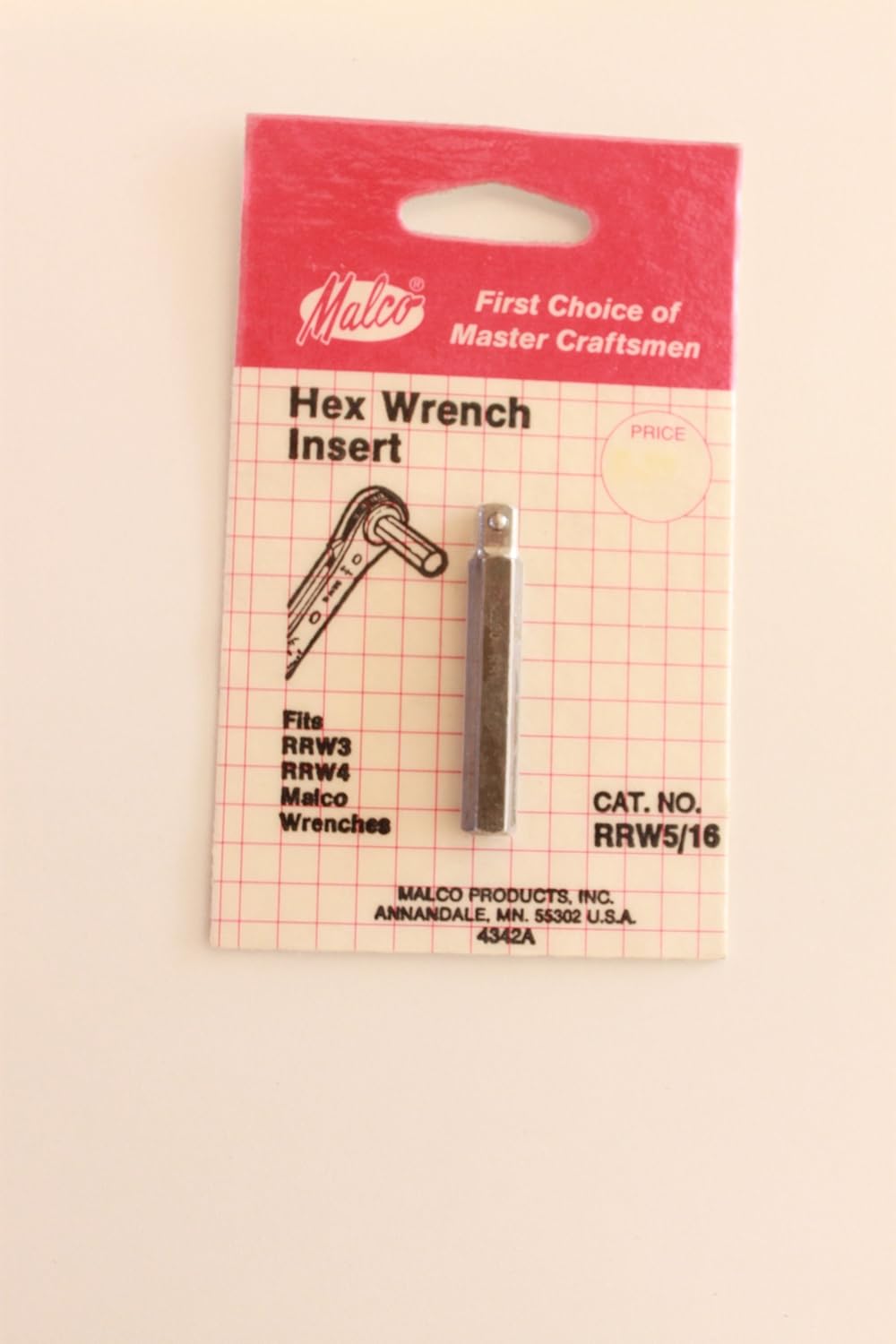 Malco RRW516 Hex Key Wrench Insert 5/16 Inch Hand Powered