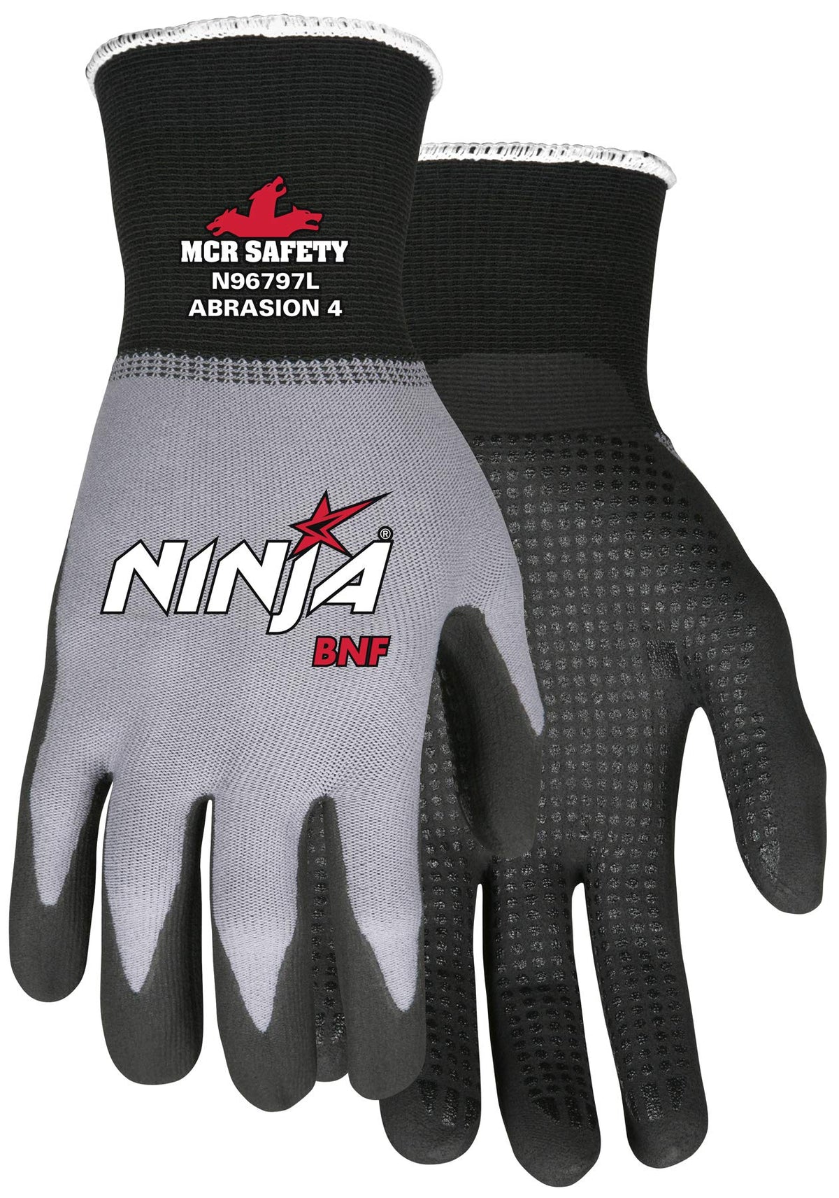 Mcr Safety N96797XS Ninja Bnf Gloves 15 Gauge Nylon Spandex Shell Breathe Nitrile Coated Palm Fingertips X-Small