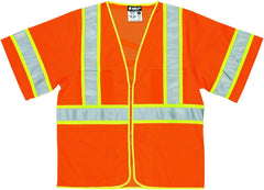 MCR Safety WCCL3OX2 Class 3 Polyester Mesh Safety Vest with 3M Scotchlite 3-Inch Yellow/Silver Reflective Stripe, Fluorescent Orange, 2X-Large