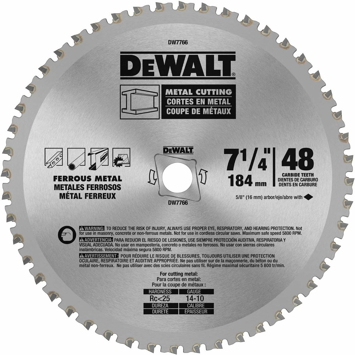 DEWALT DWA7766 Circular Saw Blade 7-1/4 Inch 48 Tooth Metal Cutting