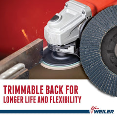 Weiler 50008 Tiger 5/8-11 Arbor 4-1/2 Diameter 80 Grit Zirconium Trimmable Composite Backing Angled Abrasive Flap Disc