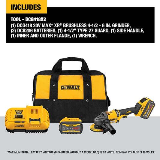 DEWALT DCG418X2 FLEXVOLT 60V MAX Angle Grinder with Kickback Brake Kit 4-1/2 to 6 Inches