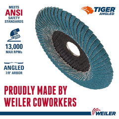 Weiler 51302 Tiger Angled Flap Disc 4-1/2 inch 80Z Grit (Pack of 10)