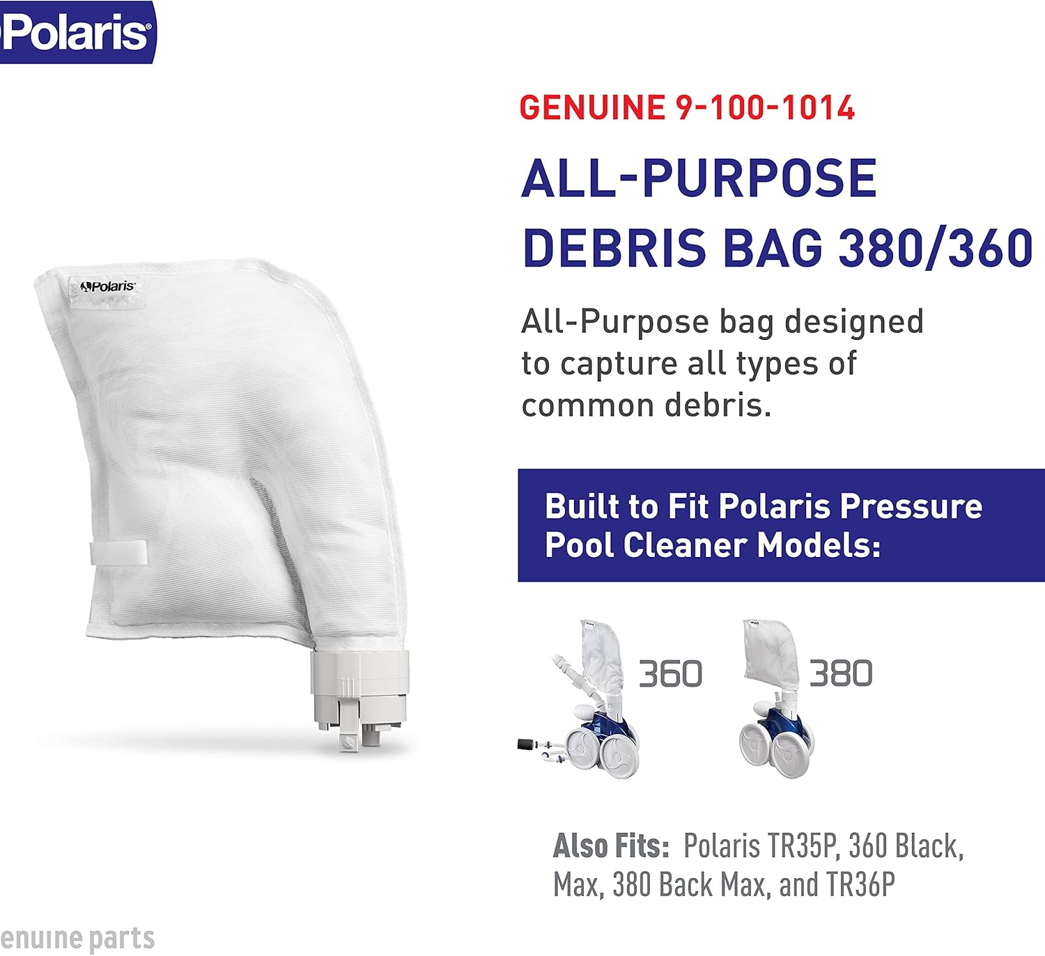 Polaris 9-100-1014 All Purpose Bag Replacement for Pressure-Side Pool Cleaners 380, 380 Black Max, 360, 360 Black Max