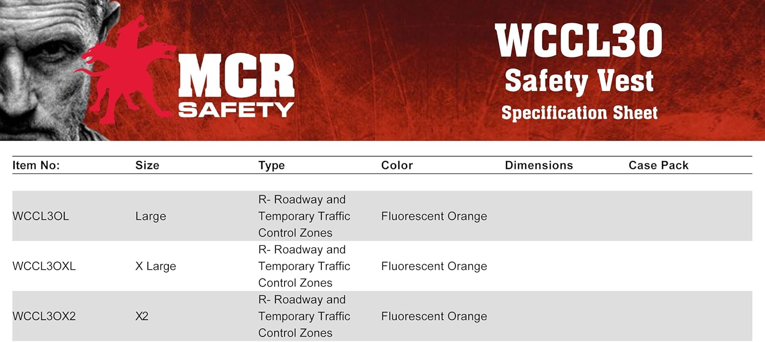 MCR Safety WCCL3OX2 Class 3 Polyester Mesh Safety Vest with 3M Scotchlite 3-Inch Yellow/Silver Reflective Stripe, Fluorescent Orange, 2X-Large