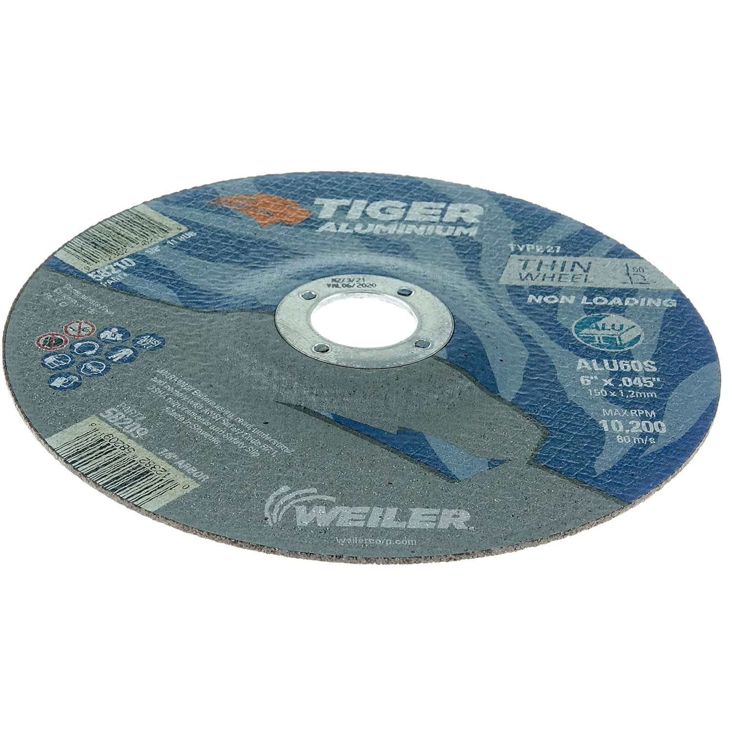 Weiler 58209 6 x .045 Tiger Aluminum Type 27 Cut Off Wheel ALU60S 7/8 A.H (Pack of 25)