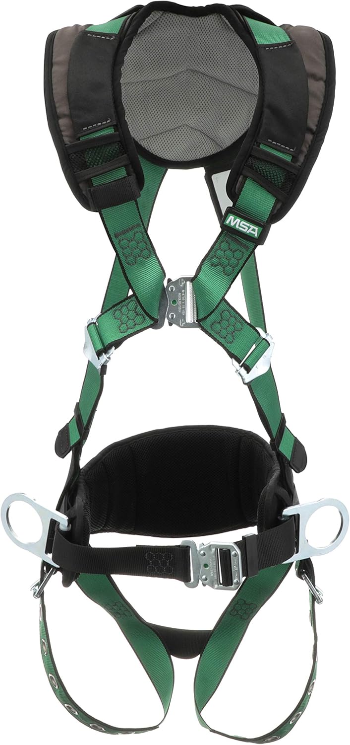 MSA 10206162 V-Form+ Construction Harness - Extra Large, Back/Hip D-Ring, Tongue Buckle Straps, Shoulder Padding, Full Body Harness