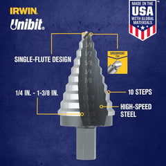 IRWIN 10235 Unibit High-Speed Steel Fractional Self-Starting #5 Step-Drill