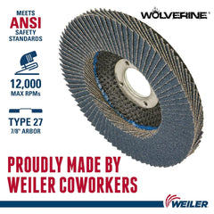 Weiler 31388 Wolverine Abrasive Flap Disc 60 Grit Zirconia Alumina Flat Type 27 Phenolic Backing High Density Pack of 10