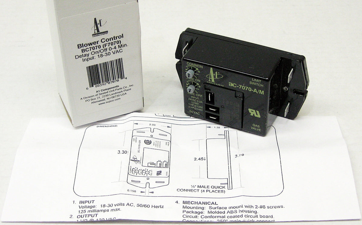 Supco BC7070 Blower Control 24V 0-4min Time Delay