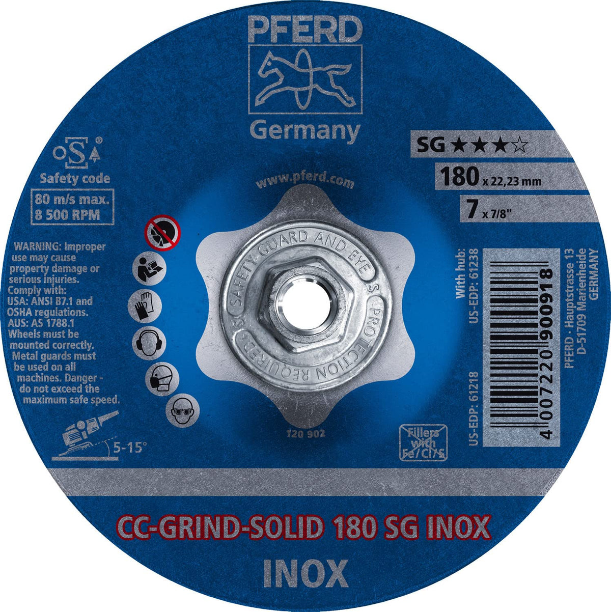 Pferd 61238 CC-Grind-Solid Stainless-Steel Grinding Wheel 7 in 5/8-11 Thread 24 Grit