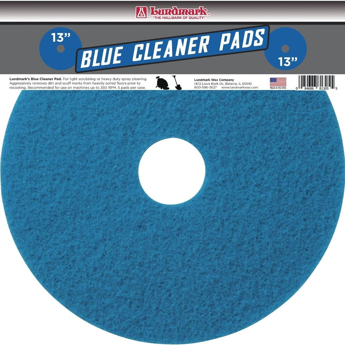 LUNDMARK Lundmark TKL13BL Abrasive Blue Polishing Pad Power 13 In. Pack of 5