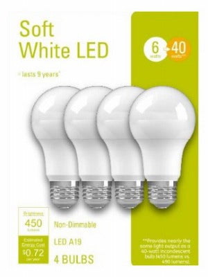 GE G E Lighting 32577 Led A19 6W Soft White Bulb 4 Pack