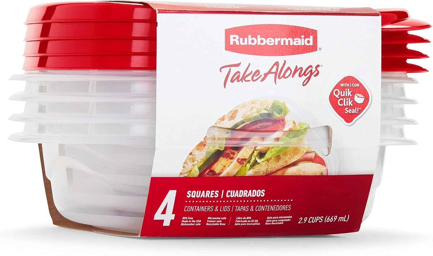 RUBBERMAID Rubbermaid 2086751 TakeAlongs 2.9-Cup Square Food Storage Containers (4-Pack)