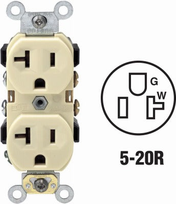 LEVITON Leviton Mfg Co S01-0BR20-0IS 20A Duplex Outlet Ivory 10-pack
