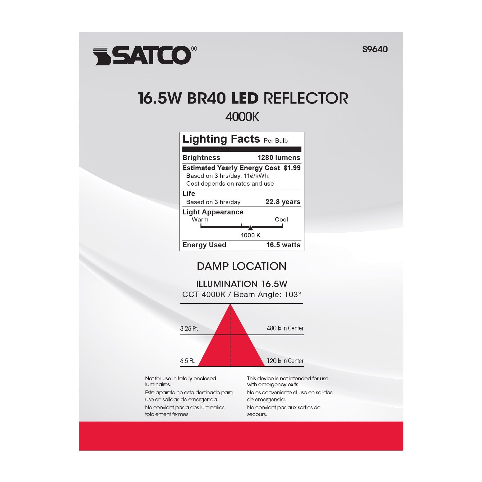 SATCO-NUVO Satco-Nuvo S9640 Dimmable Replacement LED Lamp 16.5 W (BR40) Replaces 75 W Incandescent