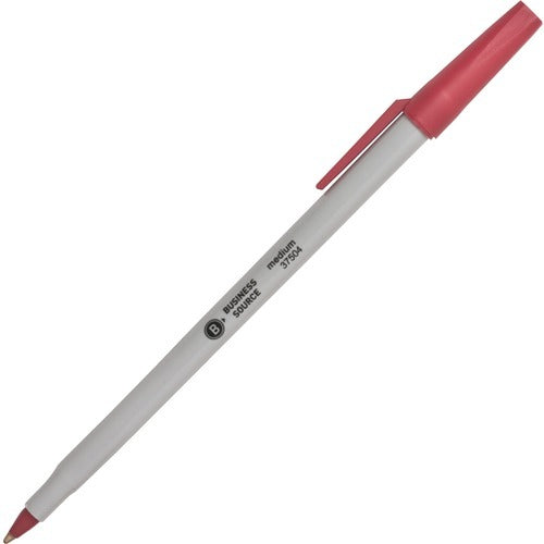 BUSINESS SOURCE Business Source BSN37504 Ballpoint Stick Pen Red Ink 12pk