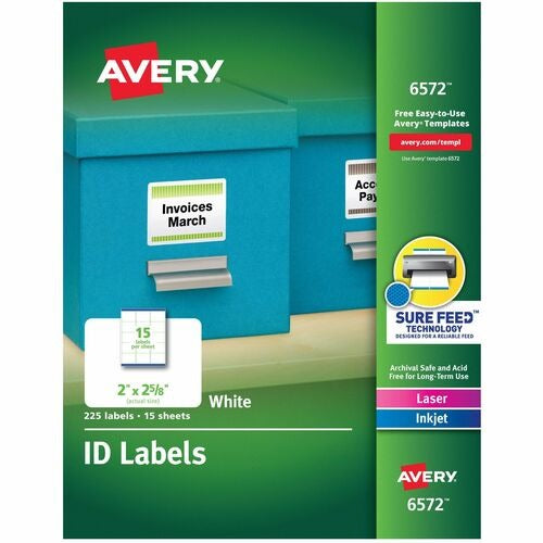 AVERY Avery AVE6572 Permanent Id Labels 1.25x1.75 in 225 Pack
