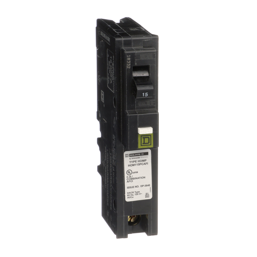 Square D HOM115PCAFI 1-Pole 15 Amp 120 Volt Plug-On Thermal Magnetic Miniature Circuit Breaker