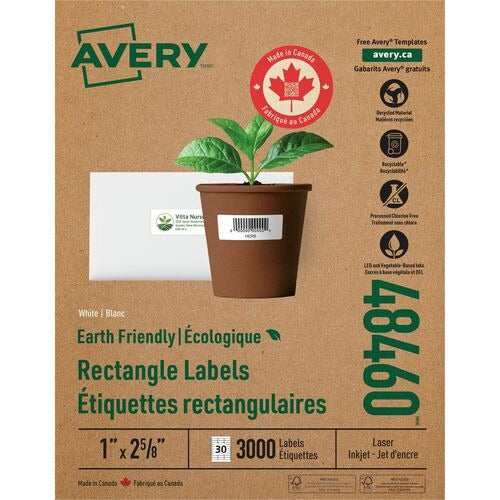 AVERY Avery AVE48460 White Mailing Labels 1x2-5/8 in Box 3000