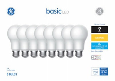 GE G E Lighting 46778 A19 Led Bulb 9W Soft White 8-pack