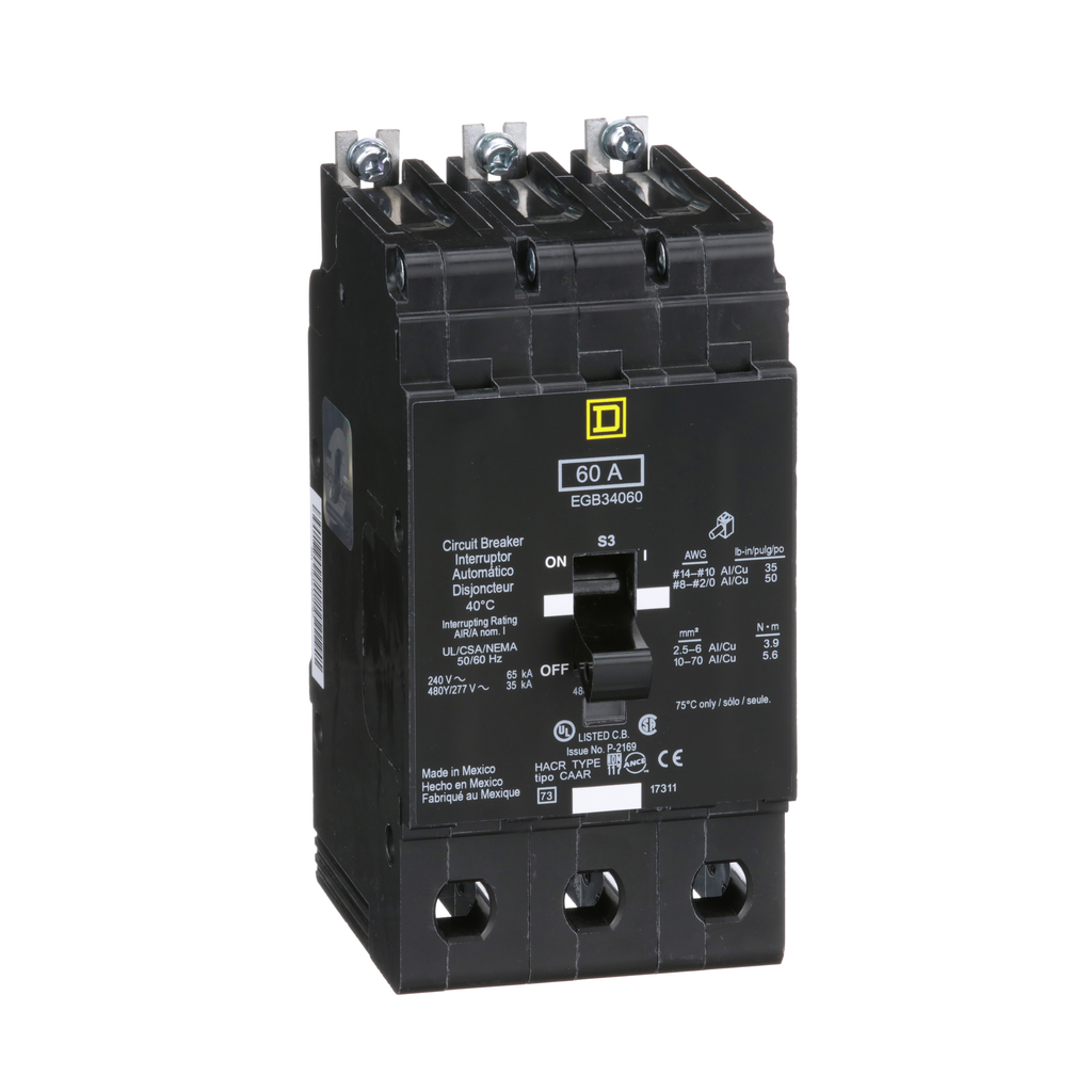 Square D EGB34060 Mini Circuit Breaker 480Y/277 Volt 60 Amp 3 Pole