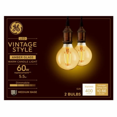 GE G E Lighting 42179 G25 Led Vintage Bulb 5.5W 2 Pack