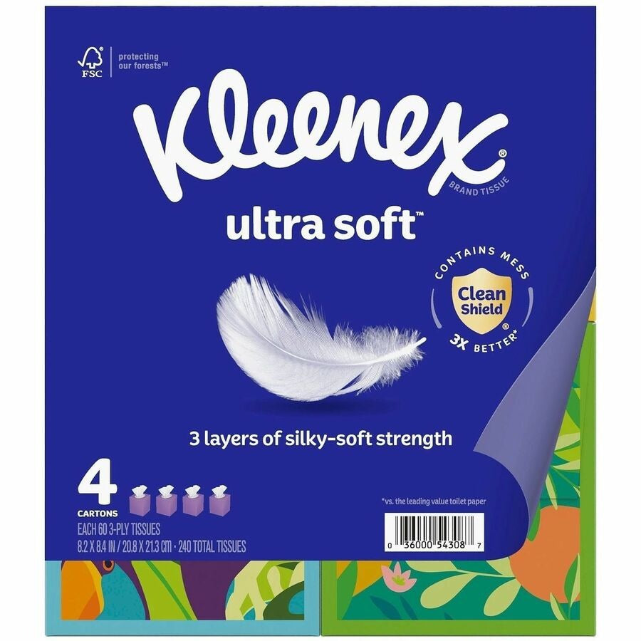 KIMBERLY-CLARK Kimberly-Clark KCC54308 Kleenex Ultra Soft Tissues 3 ply (60/Box, 4/Pack) 54308
