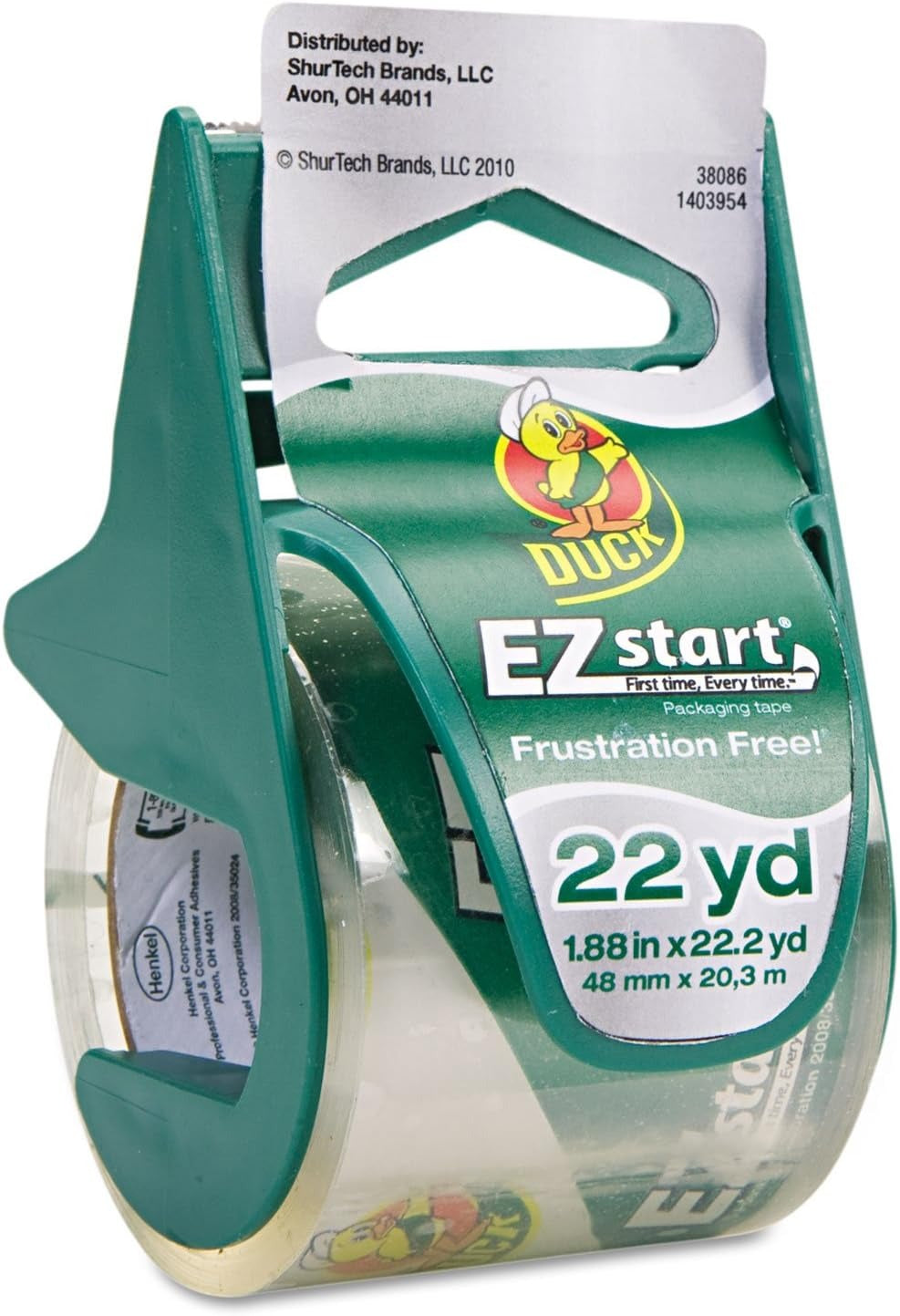 DUCK Duck DUC07307 Ez Start Carton Sealing Tape/Dispenser 1.88-Inch x 22.2 Yds (1.5-Inch Core)
