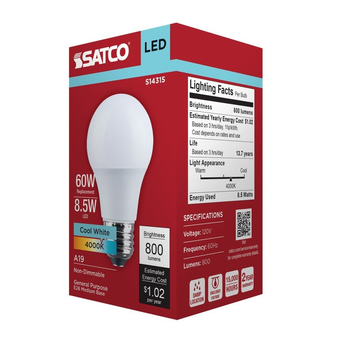 SATCO-NUVO Satco-Nuvo S14315 8.5W LED A19 Medium E26 Base (1-Pack)