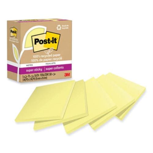 3M 3M MMM654R5SSCY Recycled Super Sticky Notes 3 inches x 3 inches (5 Pack) 654R5SSCY