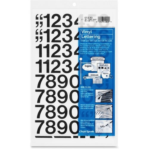 CHARTPAK Chartpak CHA01130 1 Inch Black Vinyl Numbers Self-adhesive