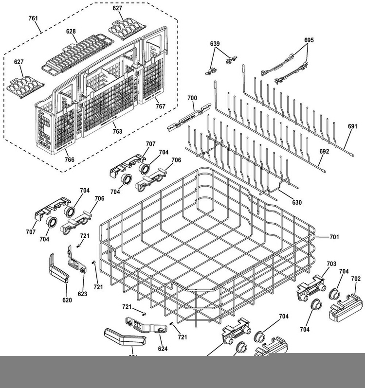 GENERAL ELECTRIC General Electric WD28X25327 Silverware Basket Assembly With Rail (Replacement for WD28X20419, WD28X20420, WD28X22926)