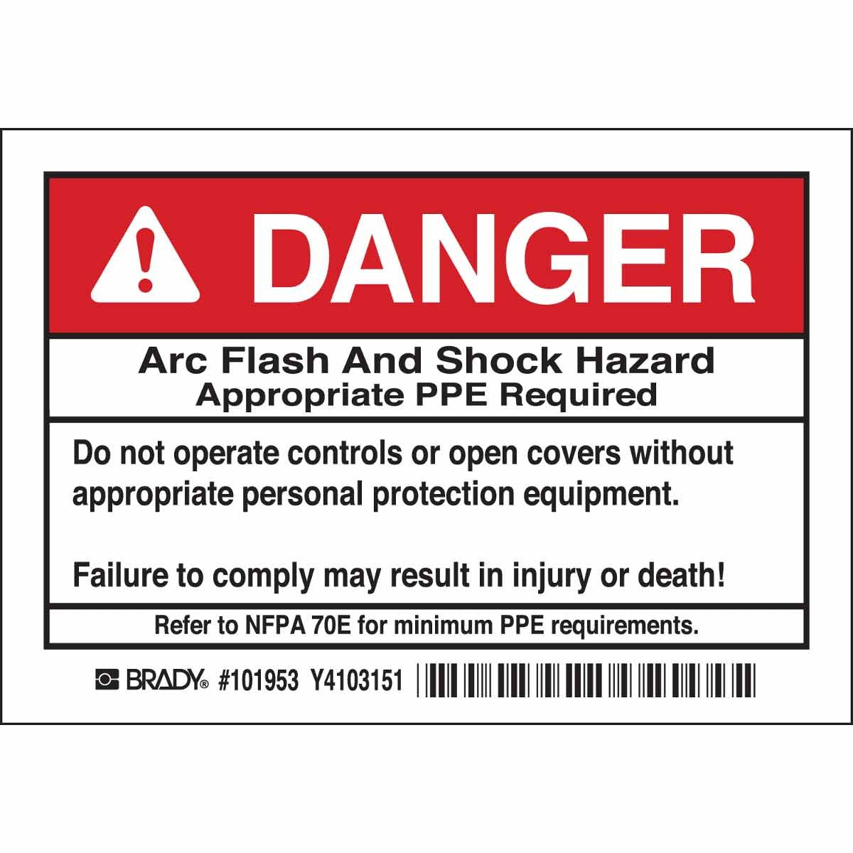 BRADY Brady 101953 Arc Flash Protection Label Pk5 (5 Pack)