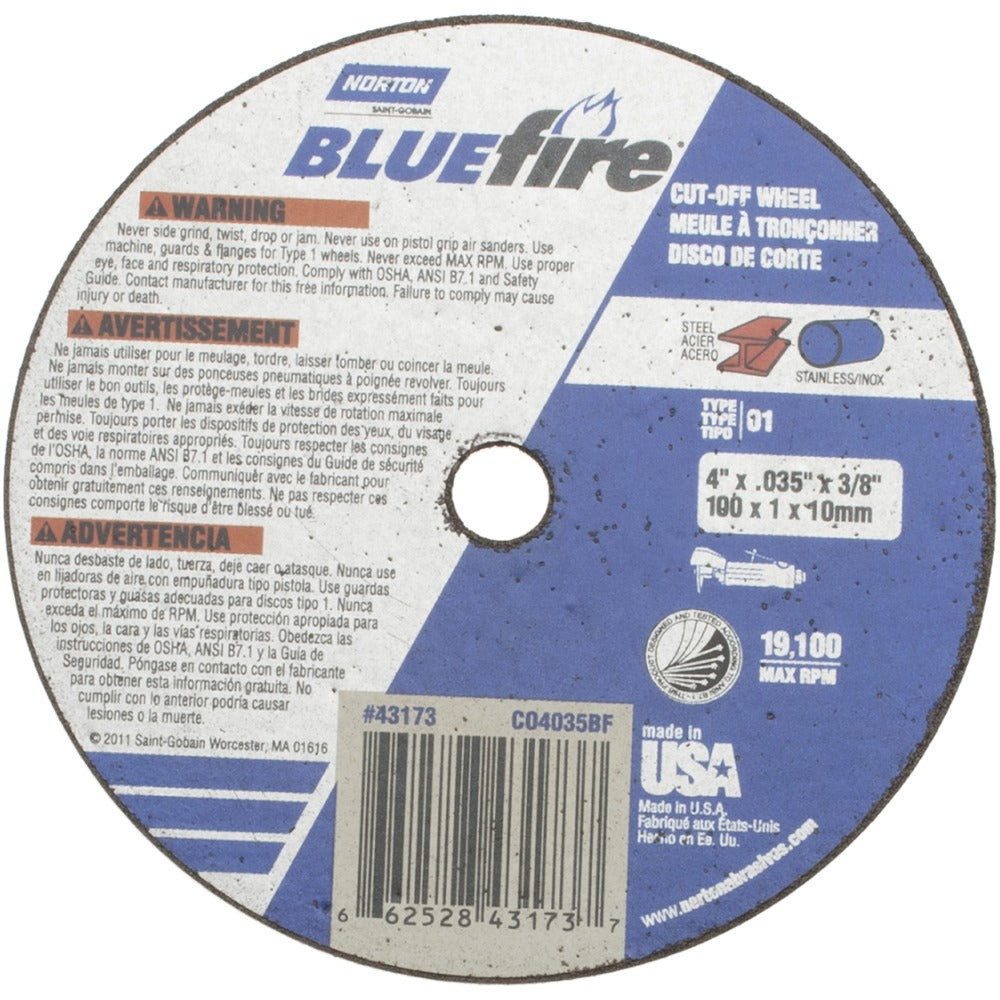 NORTON Norton 66252843173 Type 1 Cutoff Wheel 4in Zirconia 46 Grit