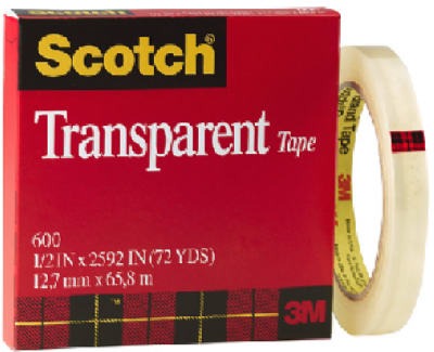 3M 3M Company 600 Transparent Tape 0.5in X 72yd 12 Rolls